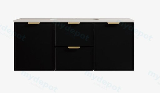1190*455*560mm Matte Black Madura Federation Wall Hung PVC Cabinet,Left Hand Drawers