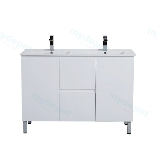 1190*455*860mm Gloss White Alpha Free Standing PVC Vanity Double Bowl
