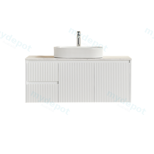 1190X455X480mm Matte White Crete Modern Fluted Wall Hung Vanity PVC Cabinet,Left Hand Drawers