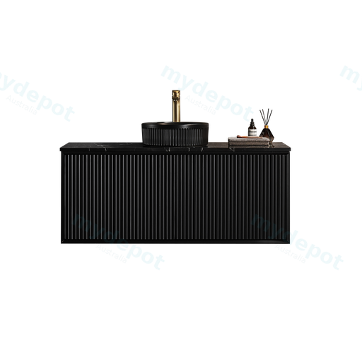 1190X455X480mm Matte Black Kliff Modern Fluted Wall Hung Vanity PVC Cabinet