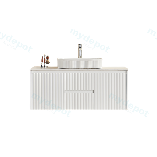 1190X455X480mm Matte White Crete Modern Fluted Wall Hung Vanity PVC Cabinet,Center Drawer