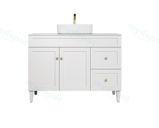1190X455X860mm Matte White Harold Federation Free Standing PVC Cabinet,Right Hand Drawers