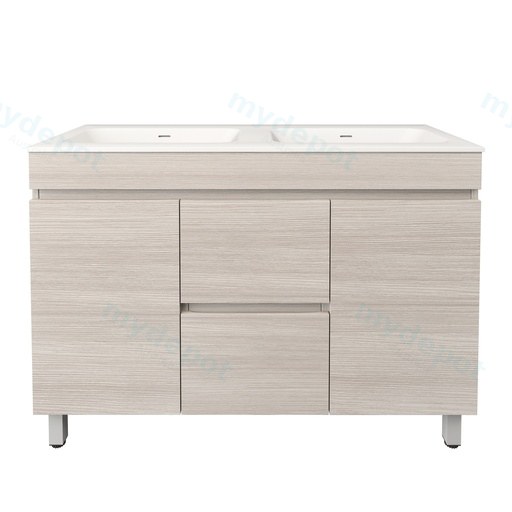 1190X455X710mm Camden Modern Free Standing Cabinet Coastal Oak,Soft Closing Finger Pull Doors,Middle Drawers
