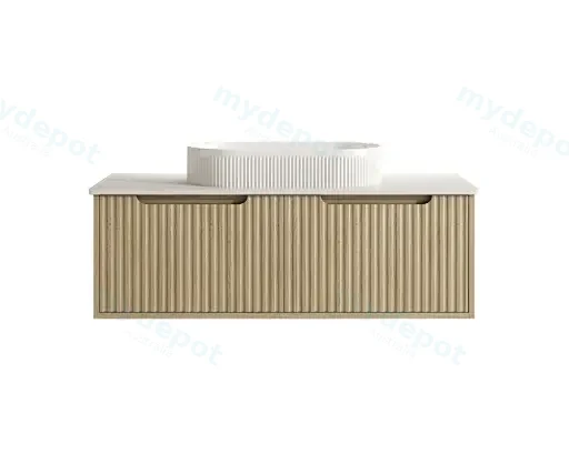1190x455x390 Natural Oak Premium Straight Edge Wall Hung vanity With Carrara Stone Top