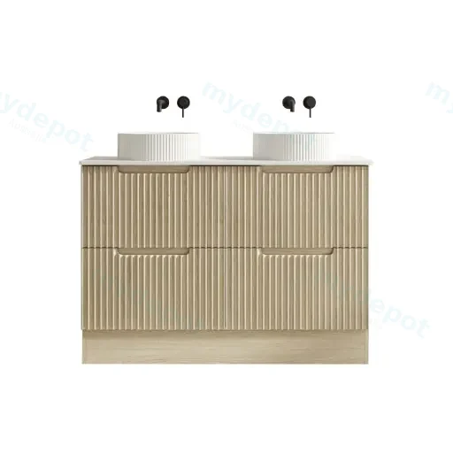 1190x455x830 Natural Oak Premium Straight Edge Freestanding vanity With Carrara Stone Top