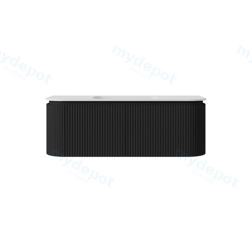 1190x495x400mm Matte Black Estella Modern Wall Hung Vanity PVC Cabinet Two Middle Drawer Plus Two Side Drawers Soft Closing Door And Drawers
