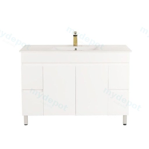 1200*450*710mm Freestangding Gloss White PVC Vanity With Ceramic Top