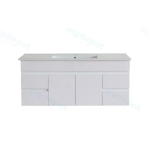 1200*450*560mm Wall Hung Gloss White PVC Vanity With Double Ceramic  Top