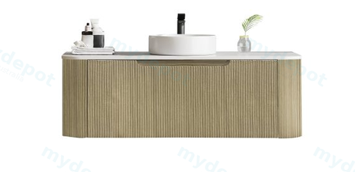 1200*460*400mm Bur Oak Round Edge Grooved Wall Hung Vanity Cabinet Only Soft Closed Single Drawer