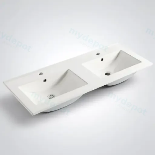 1200Lx460Dx180HMM NANA Gloss White Thin Edge Ceramic Top Double Basins