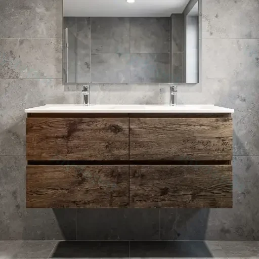 1200mm Dark Oak MDF 4 Drawers Wall Hung Bathroom Vanity Cabinet Only