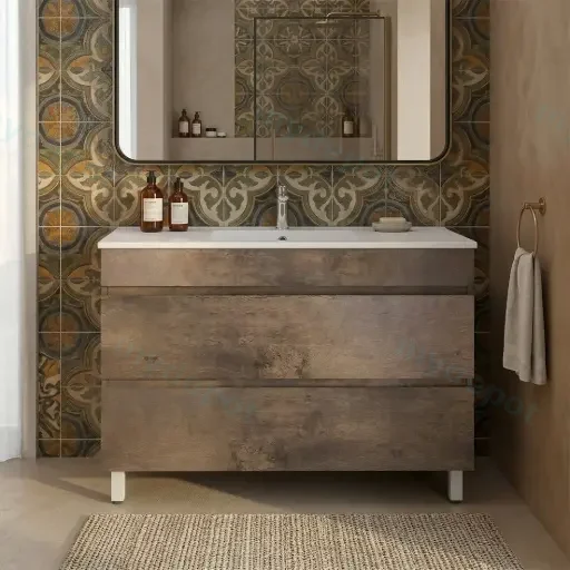 1200mm Dark Oak MDF 2 Drawers Freestanding Bathroom Vanity Cabinet Only