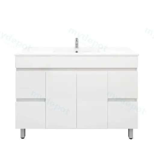 1200mm Freestanding with Legs Bathroom Vanity Cabinet Only PVC Gloss White