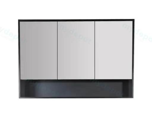 1200x150x780mm Hera Black Oak MDF Shaving Cabinet With Three Doors Four Fixed Shelves