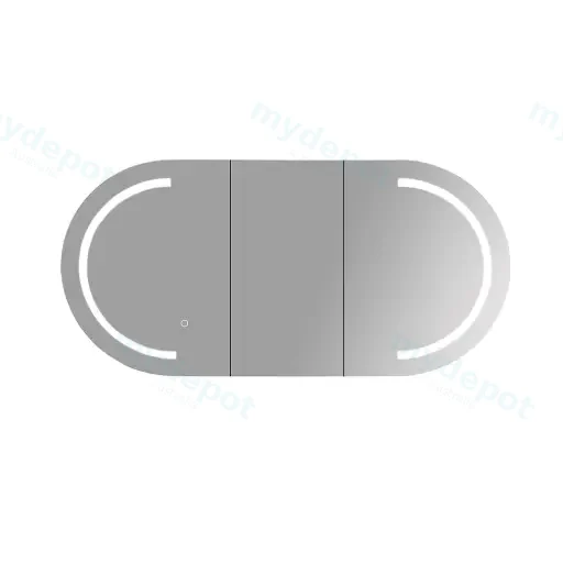 1200x600x160mm Matt White Athena LED Oval PVC Shaving Cabinet Three Doors