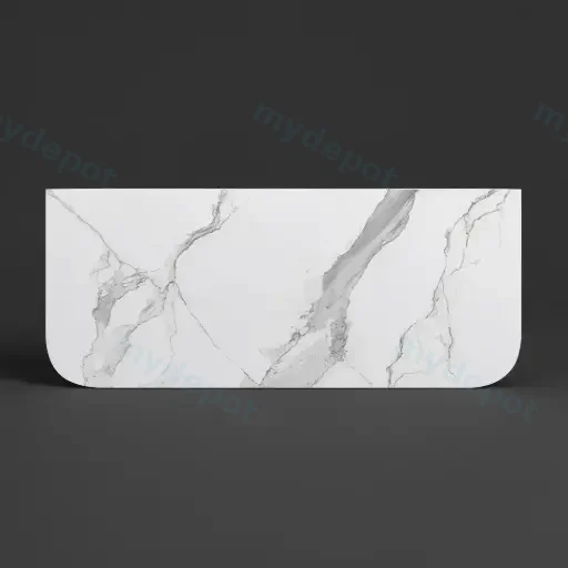 1200mm White Marble Look Sintered Stone Top Matte Finish Rounded Corner Benchtop