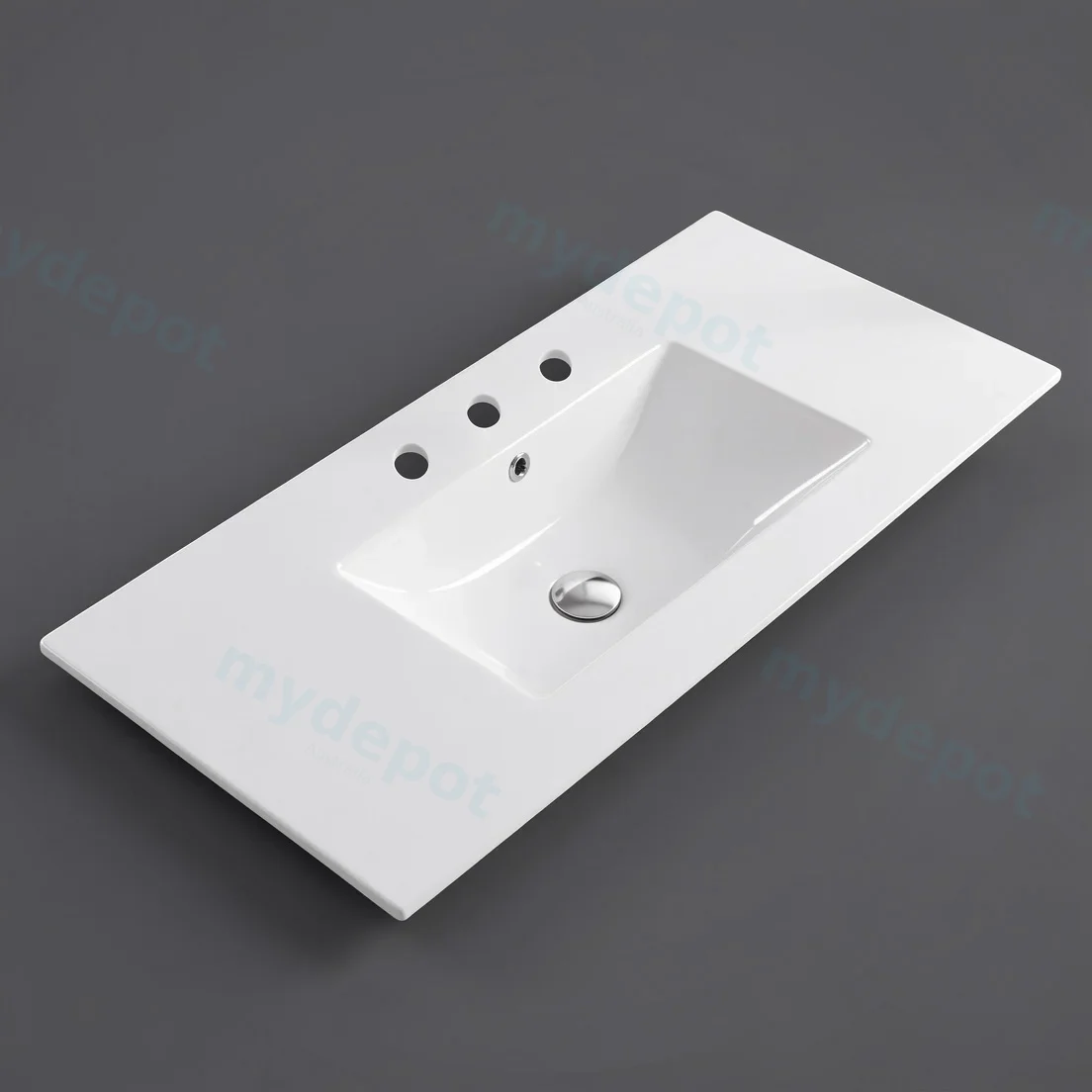 1205*463*175mm Gloss White Crete Fine Ceramic Counter Top 3 Tap Hole Overflow,32mm Waste