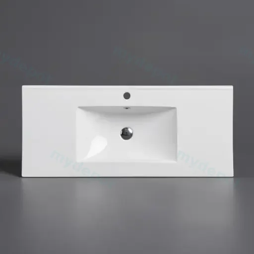 1205*470*180mm Gloss White Single Bowl Ceramic Top With Mixer Hole
