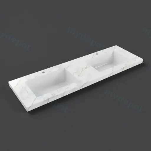 1205X465X50mm Carrara Gold Sintered Stone Semless Joined With Fine Ceramic Basin Stone Double Bowl