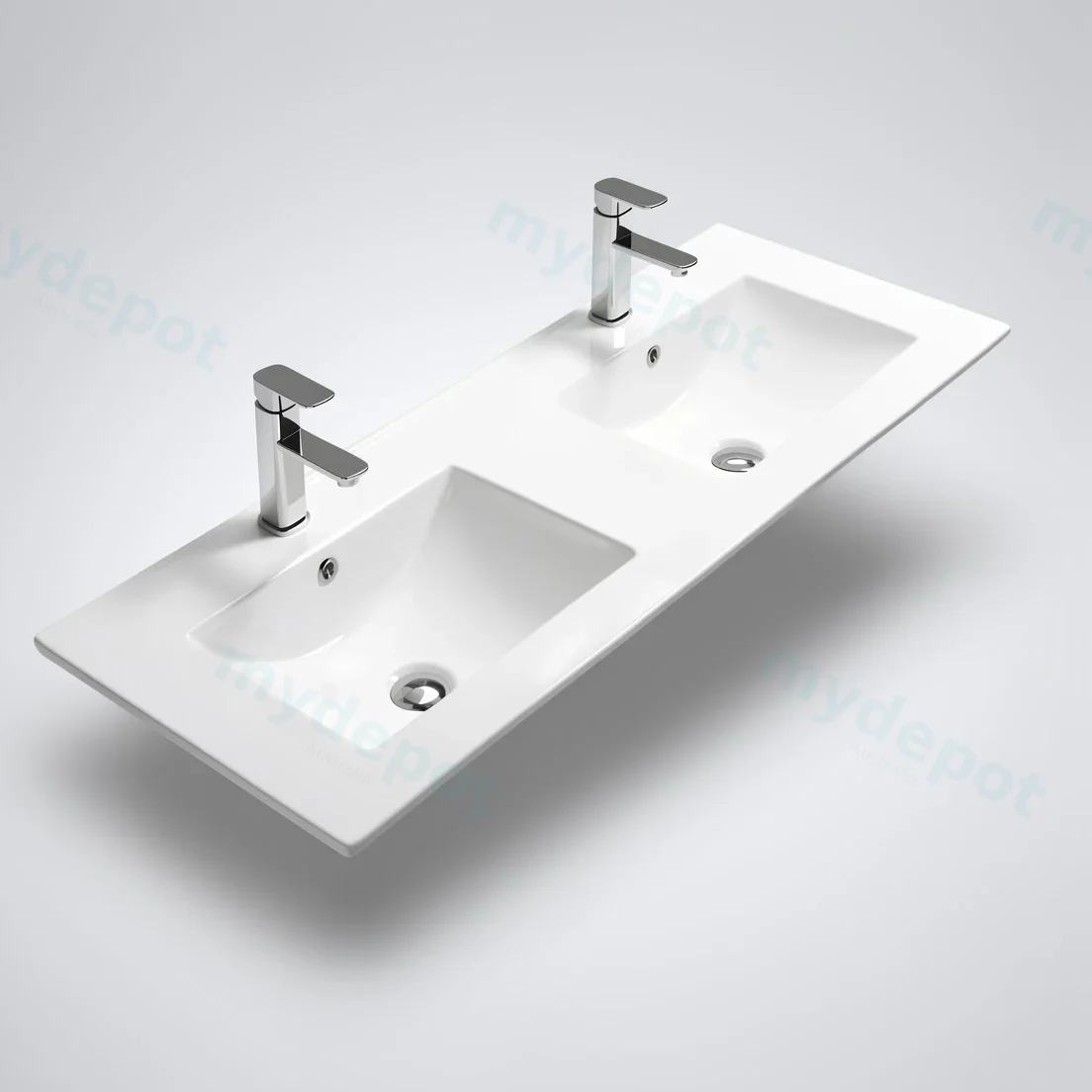 1210*465*180 Gloss White Crete Fine Ceramic Counter Top Tap Hole, Double Bowl Overflow,32mm Waste