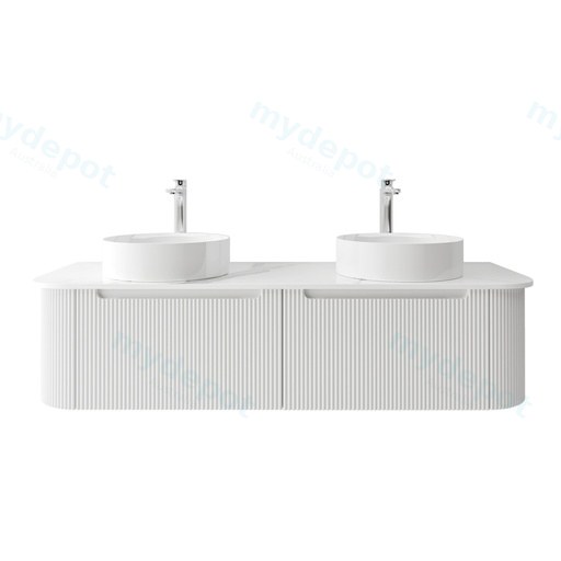 1500mm Matte White PVC Two Drawers Curved Wall Hung Vanity Cabinet Only