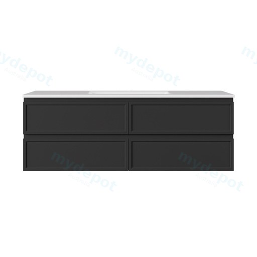 1490*455*560mm Matte Black Hamilton Federation Wall Hung PVC Cabinet For Single Bowl Four Drawers