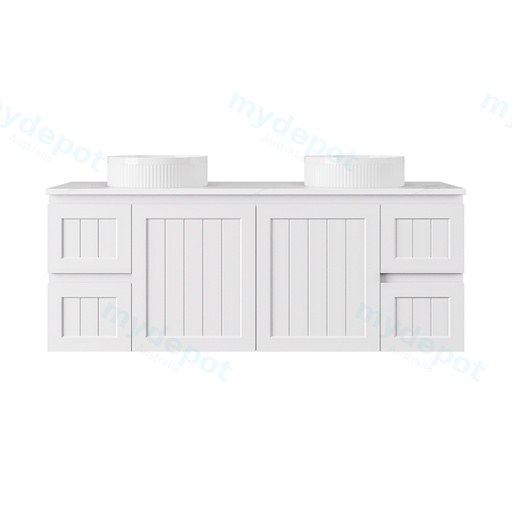 1490*455*560mm Matte White Archill Federation Wall Hung Ensuite PVC Cabinet Double Bowel