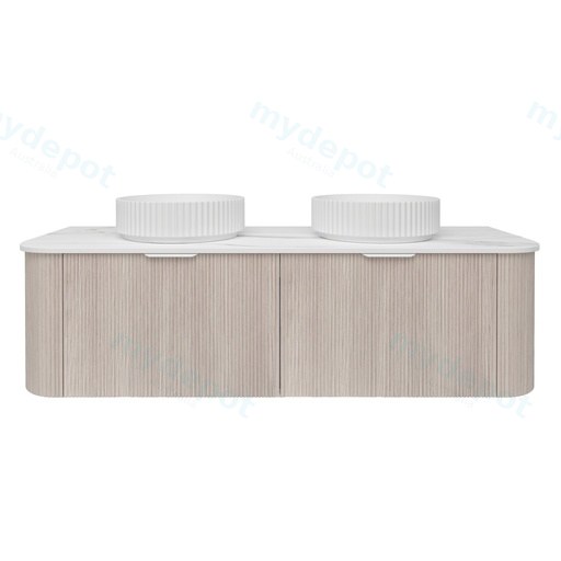 1490*493*400mm Costal Oak Agena Fluted Wood Grain Wall Hung Vanities Soft Closing Drawer Pull Out With Handle
