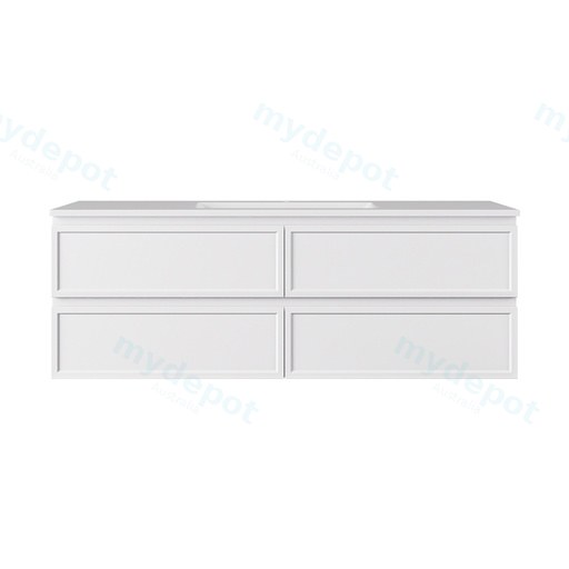 1490*455*560mm Matte White Hamilton Federation Wall Hung PVC Cabinet For Single Bowl Four Drawers