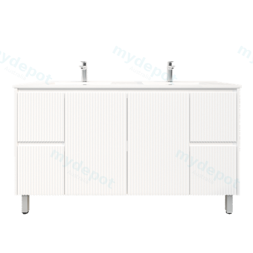1500mm Brio Freestanding Bathroom Vanity Cabinet Only PVC Fluted Matte White