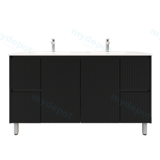 1500mm Brio Freestanding Bathroom Vanity Cabinet Only PVC Fluted Matte Black