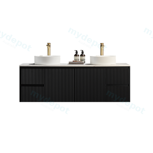 1490X455X480mm Matte Black Crete Modern Fluted Wall Hung Vanity PVC Cabinet