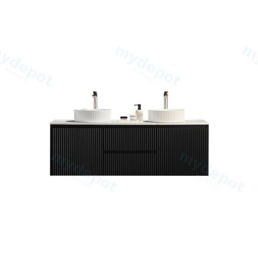 1490X455X480mm Matte Black Crete Modern Fluted Wall Hung Vanity PVC Cabinet