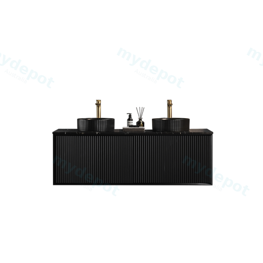 1490X455X480mm Matte Black Kliff Modern Fluted Wall Hung Vanity PVC Cabinet