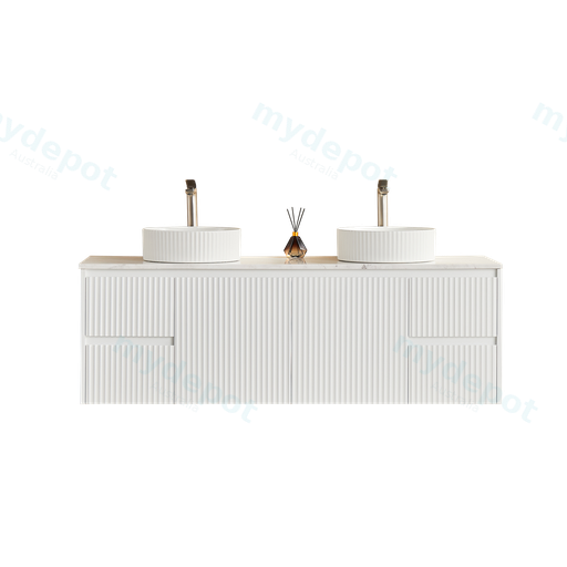 1490X455X480mm Matte White Crete Modern Fluted Wall Hung Vanity PVC Cabinet