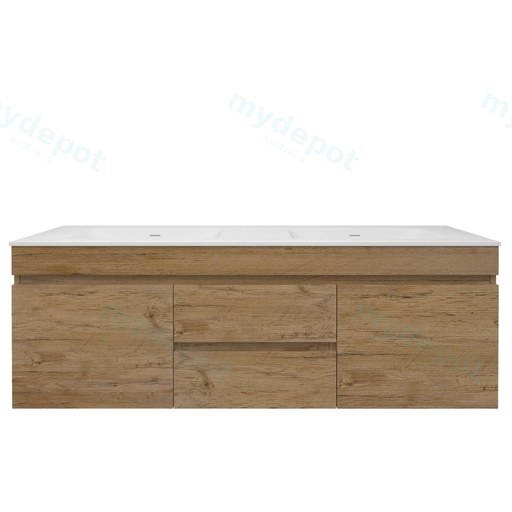 1490X455X500mm Camden Mordern Wall Hung Cabinet Prime Oak,Soft Closing Finger Pull Doors, Middle Drawers