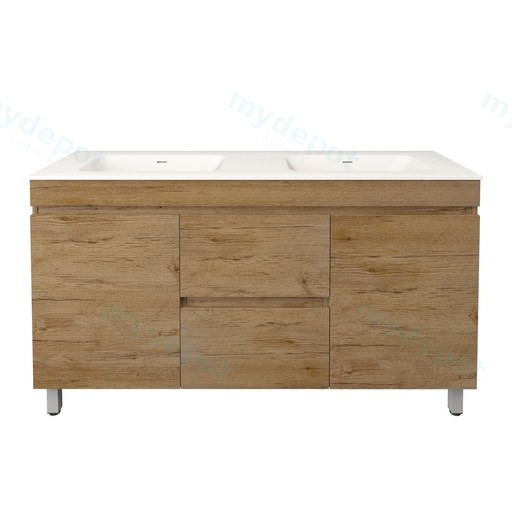 1490X455X710mm Camden Modern Free Standing Cabinet Prime Oak,Soft Closing Finger Pull Doors,Middle Drawers