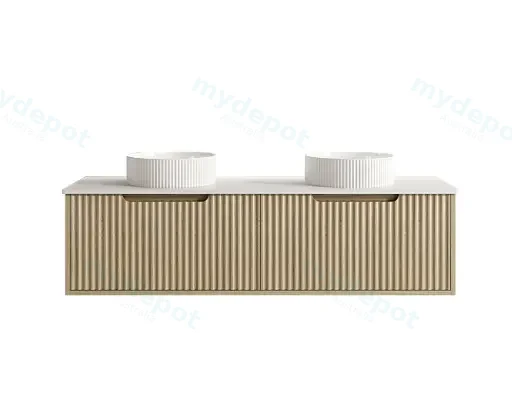 1490x455x390 Natural Oak Premium Straight Edge Wall Hung vanity With Carrara Stone Top