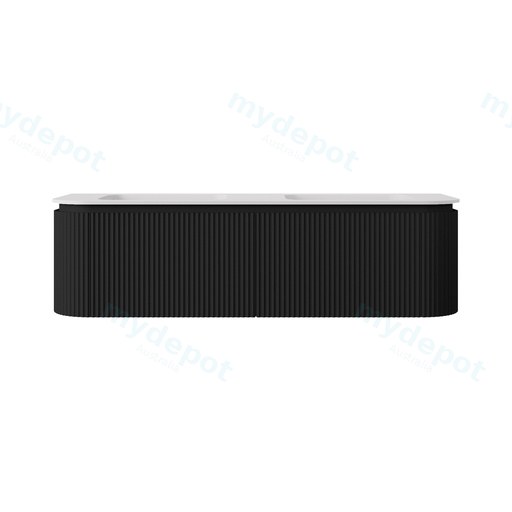 1490x495x400mm Matte Black Estella Modern Wall Hung Vanity PVC Cabinet Two Middle Drawer Plus Two Side Drawers Soft Closing Door And Drawers