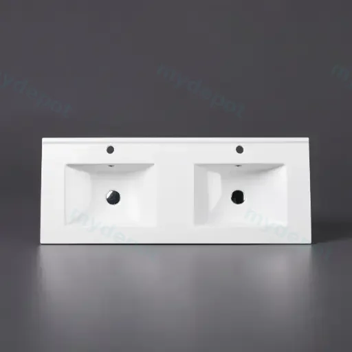 1500*460*175mm Gloss White Double Bowl Ceramic Top With Mixer Hole