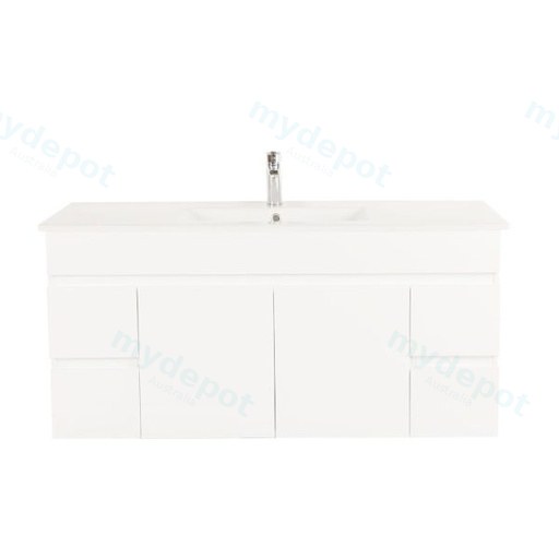 1500*450*560mm Wall Hung Gloss White PVC Vanity With Ceramic Top