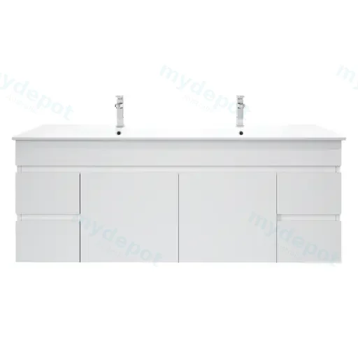 1500*450*560mm Wall Hung Gloss White PVC Vanity With Double Ceramic Top