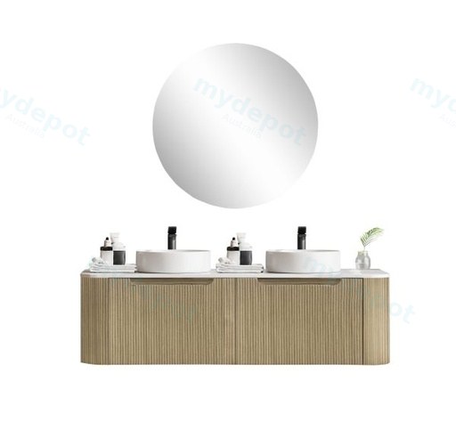 1500*460*400mm Bur Oak Round Edge Grooved Wall Hung Vanity Cabinet Only Soft Closed Double Drawer