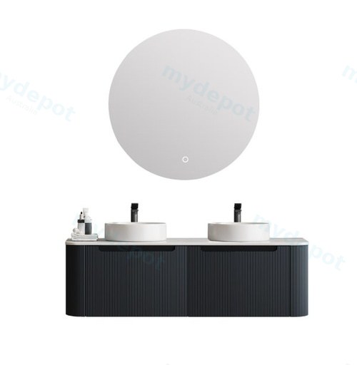 1500*460*400mm Matt Black Round Edge Grooved Wall Hung Vanity Cabinet Only Soft Closed Double Drawer