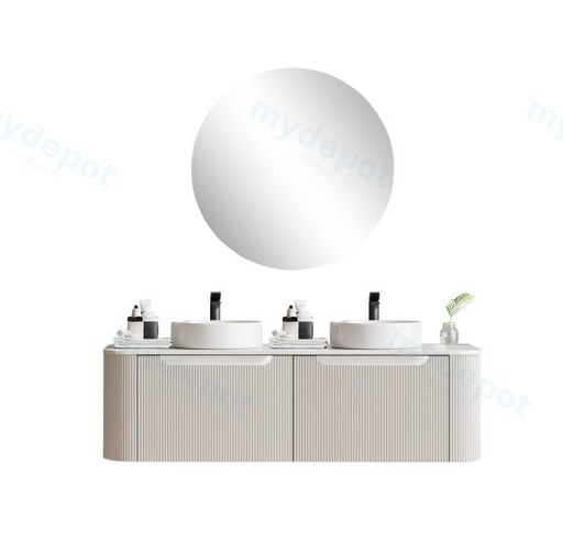 1500*460*400mm Matt White Round Edge Grooved Wall Hung Vanity Cabinet Only Soft Closed Double Drawer