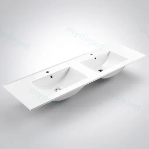 1500L*460D*180HMM GLOSS WHITE THIN EDGE CERAMIC TOP DOUBLE BOWLS