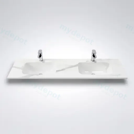 1500Lx460Dx180Hmm White Marble Look Sintered Stone Top With Double Undermount Basin