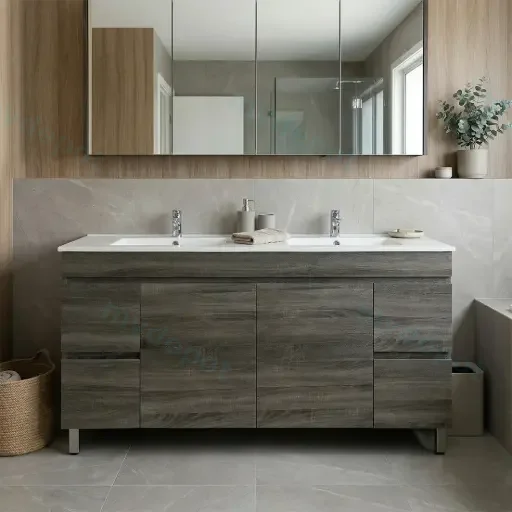 1500mm Dark Grey MDF Freestanding Bathroom Vanity Cabinet Only PVC Vacuum Filmed