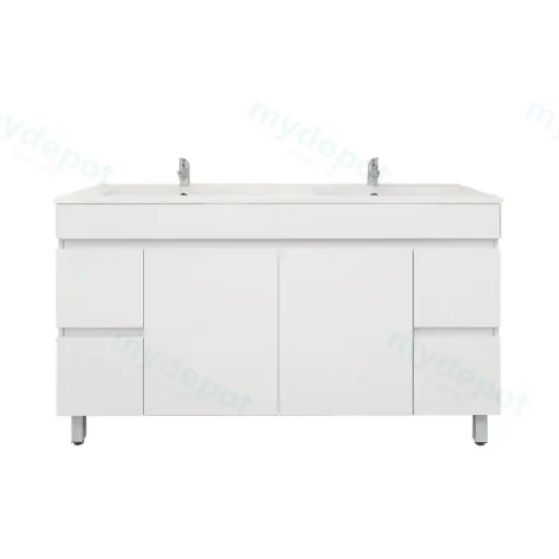 1500mm Freestanding with Legs Bathroom Vanity Cabinet Only PVC Gloss White