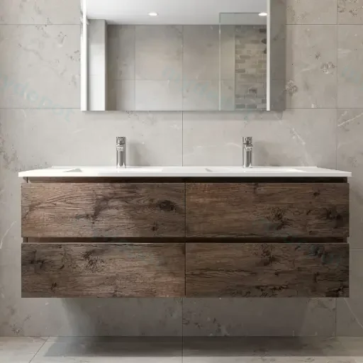 1500mm Dark Oak MDF 4 Drawers Wall Hung Bathroom Vanity Cabinet Only